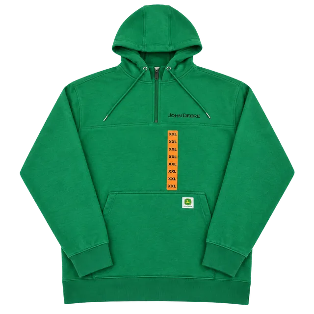 John Deere Mens XXL Quarter Zip Hoodie Green Heavyweight Pullover Sweatshirt NWT