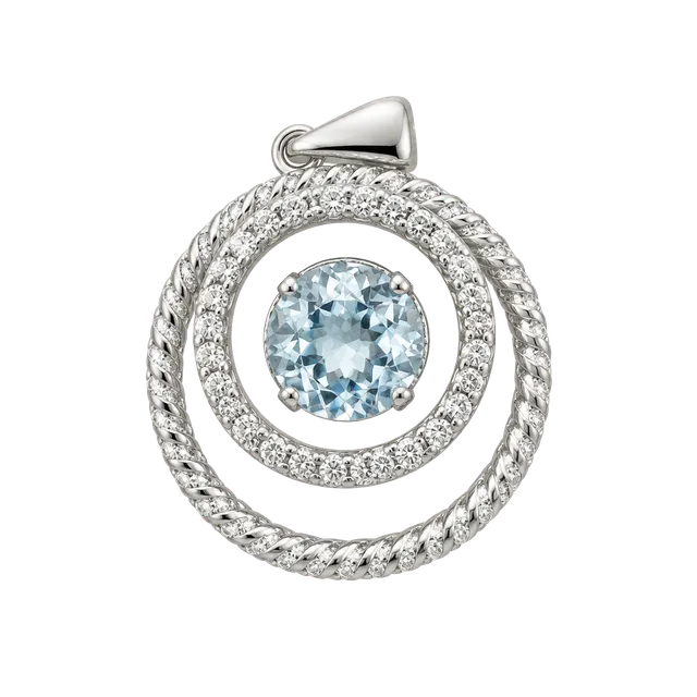 Sterling Silver Blue Topaz and White Sapphire Circular Halo Pendant