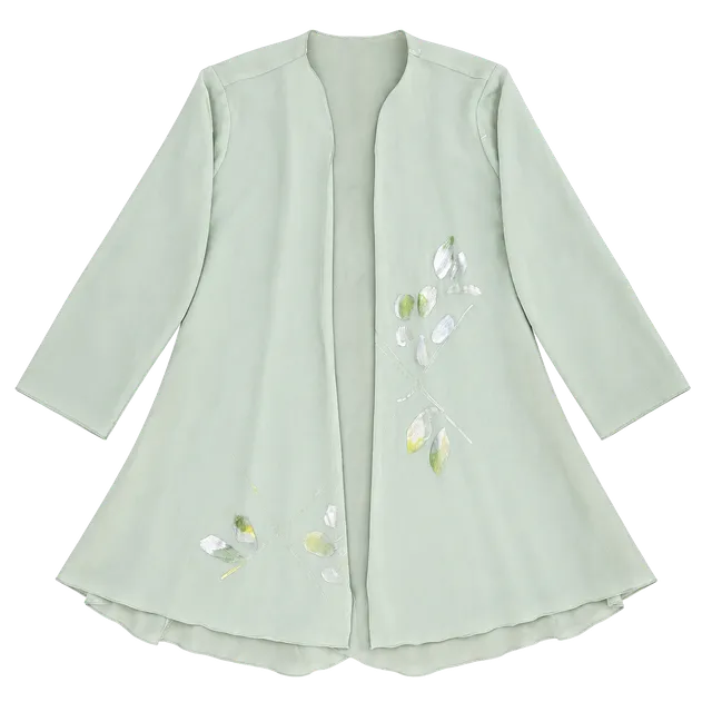1990’s Vintage Sage Green Chiffon Open Shear Cardigan Floral Size M/L