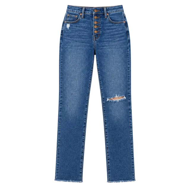 Madewell 10” High Rise Skinny Jeans 24 Button Fly Raw Hem Distressed Denim