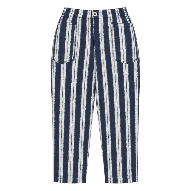 By Anthropologie Stripe Pants Size 2X Blue White 100% Cotton Cropped Trousers