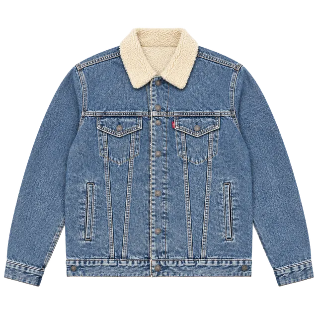 Levi's Sherpa Trucker Jacket Size XL Blue Denim Fleece Lined
