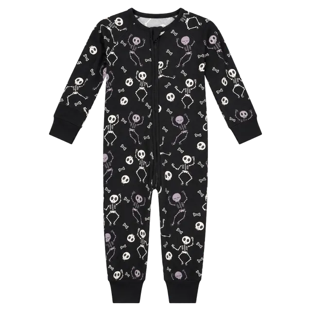 Little Sleepies Skeleton Zippy Size 3-6 Months Black Dancing Skeletons