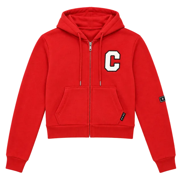 Hype And Vice Full Zip Cropped Hoodie Size S Red C Patch