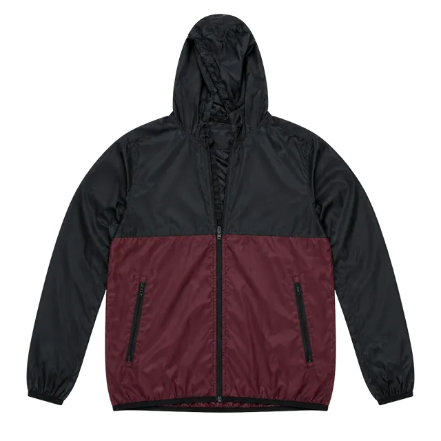 RVCA Hooded Lightweight Windbreaker Jacket Black Maroon Size M