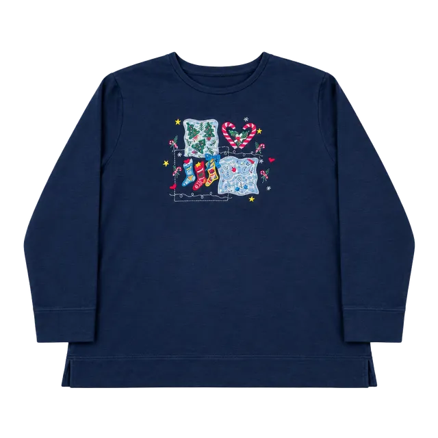 Bobbie Brooks Christmas Sweatshirt Size 22W/24W Navy Embroidered Pullover