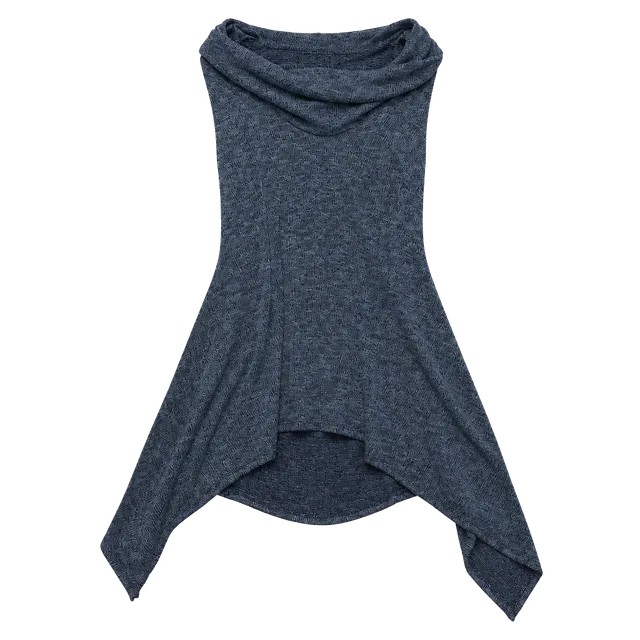 Paradiso Cowl Neck Sleeveless Tunic Size L Blue Handkerchief Hem