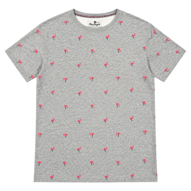 Ping Pong Pro T-Shirt Size L Gray Flamingo Print Short Sleeve Crewneck