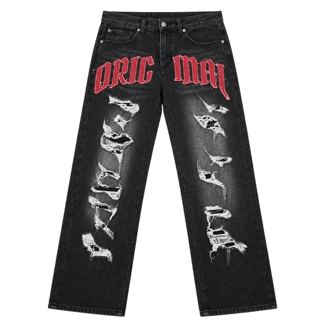 Encrypted Slim Fit Jeans Size 30 Black Distressed Graphic Denim