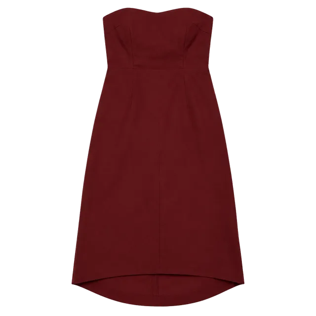 J.Crew Women's Dress 6 Quiet Luxury Old Money Y2K Whimsigoth Balletcore Burgundy Strapless Sheath Cocktail Cotton Blend Stretch High Low Hem Zip