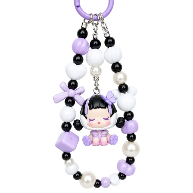 Purple Beaded Phone Charm with Authentic Skull panda bean