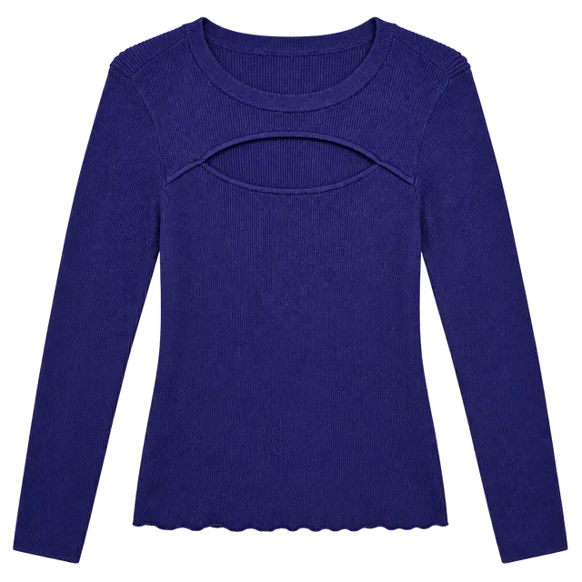 INC International Concepts Sweater Size L Blue Cutout Ribbed Long Sleeve