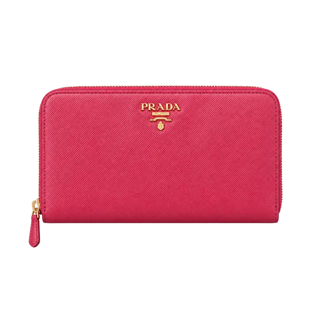Prada Saffiano Metal Zip Around Continental Wallet Pink Leather