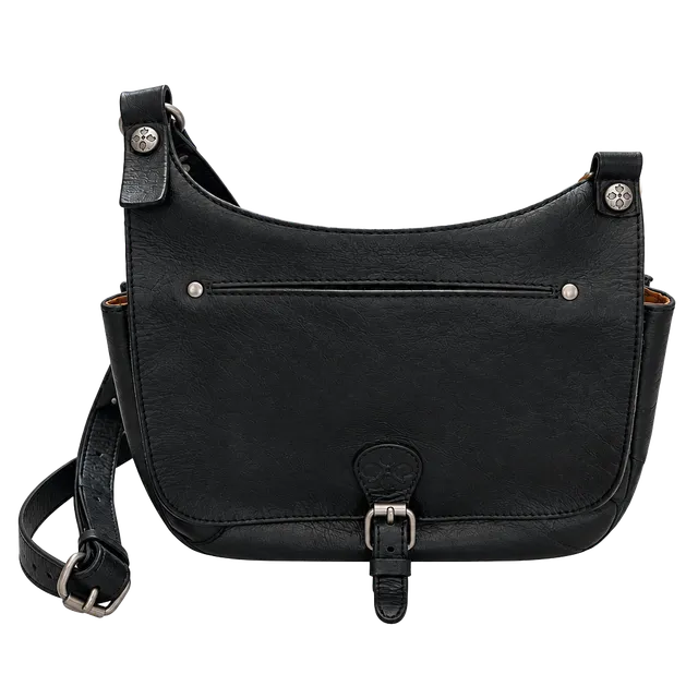 Patricia Nash London Smooth Black Leather Bag Messenger Crossbody 