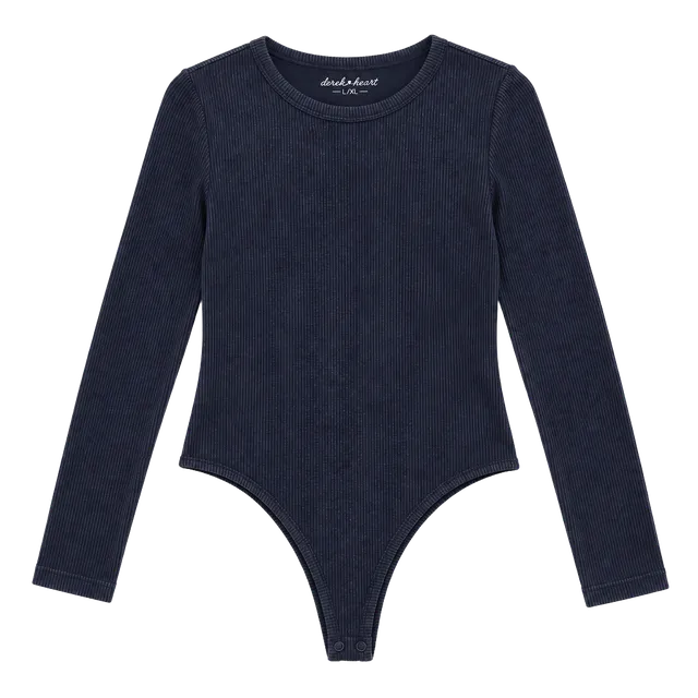 Derek Heart Long Sleeve Ribbed Bodysuit Size L/XL Blue