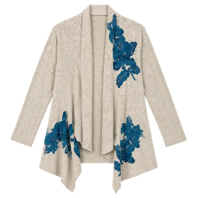 INC International Concepts Cardigan Size XL Beige Blue Floral Sequin