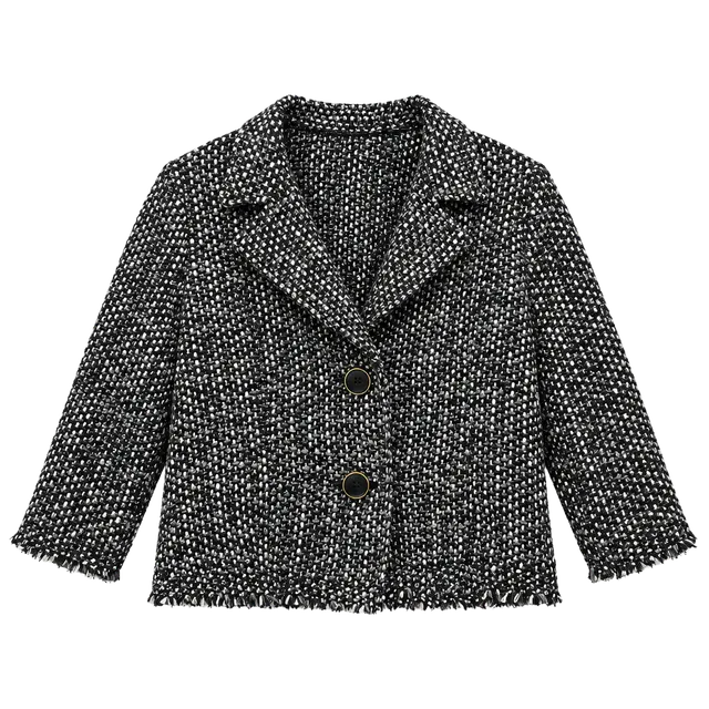 Cabi Tweed Jacket Size L Black White Button Front Blazer