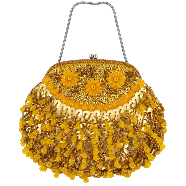 Vintage Beaded Sequined Gold Evening Bag Clutch