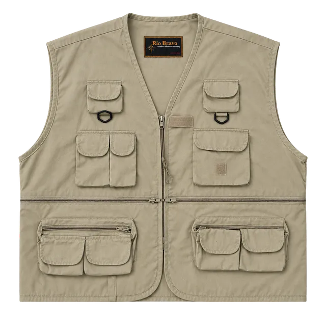 Rio Bravo Outdoor Adventure Clothing Vest Size XL Tan Multi Pocket Fishing