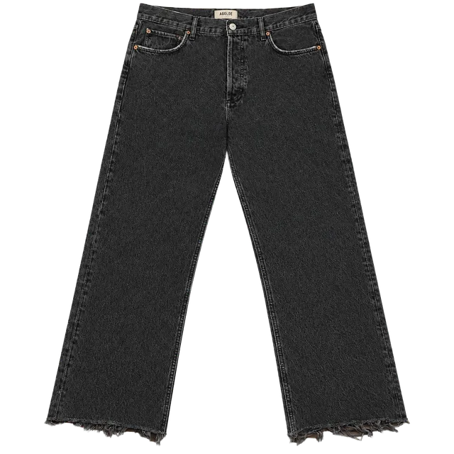 AGOLDE 90s Pinch Waist High Rise Straight Leg Jeans Charcoal Gray Frayed Hem EUC