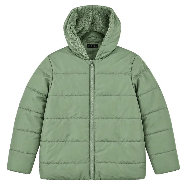 EMERY ROSE Puffer Jacket Size L Olive Green Sherpa Lined Hood NWT