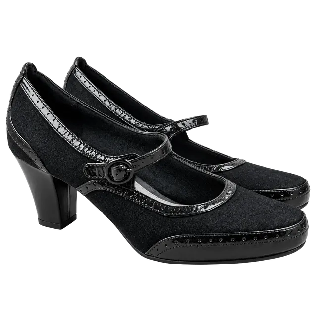 Clarks Artisan Mary Jane Pumps Black Suede Patent Trim Block Heel 9.5M