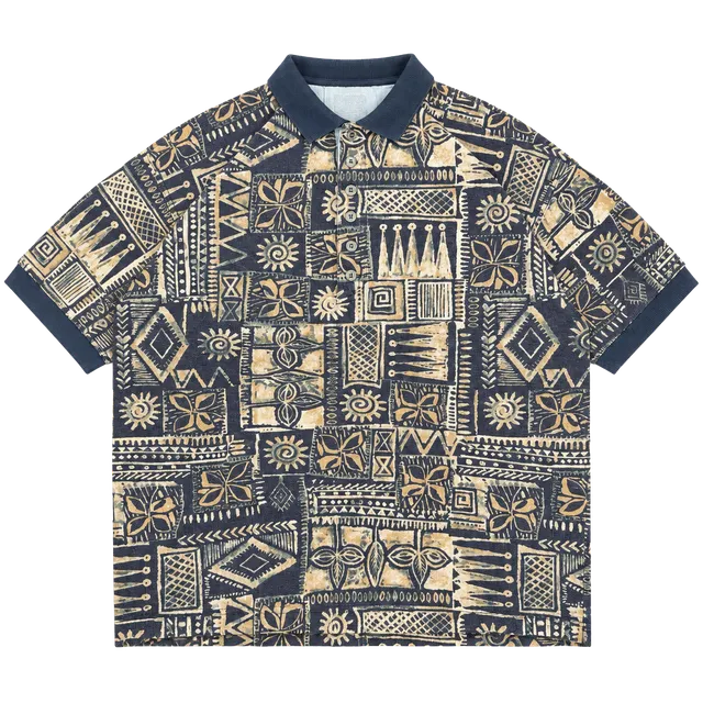 Structure Printed Polo Shirt Size L Blue Geometric Cotton