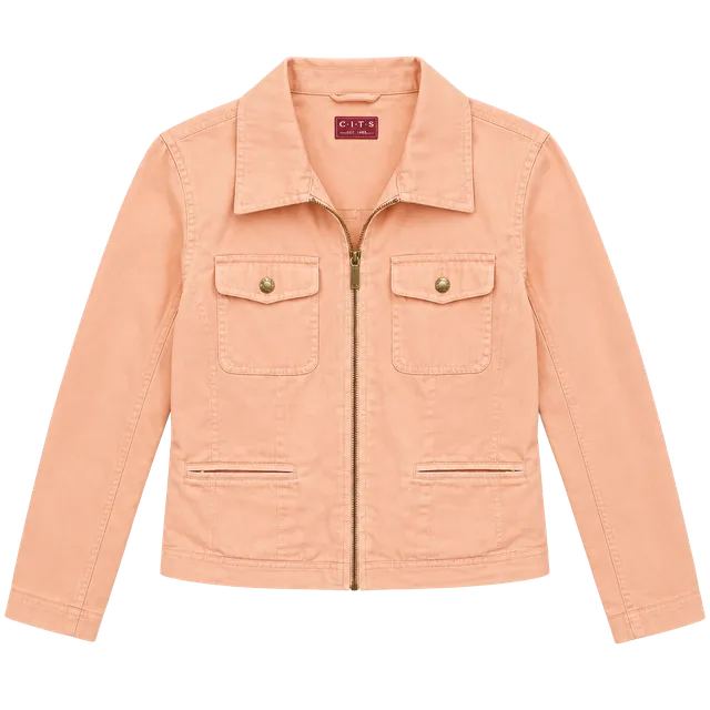 Chaps Denim Jacket Size M Peach Cotton Full Zip Utility Pocket