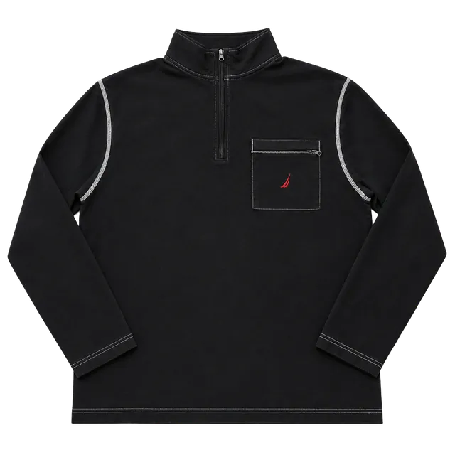 Nautica 1/4 Zip Pullover Size XL Black Cotton Contrast Stitching