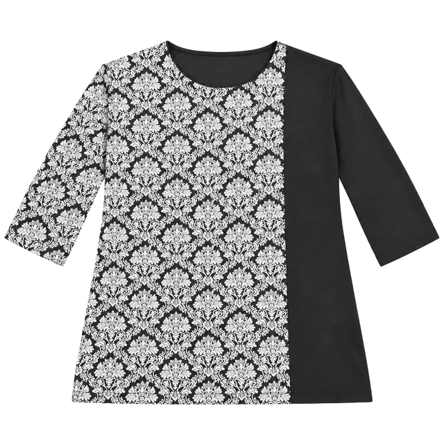 Chico's Damask Top Size 0 Black White 3/4 Sleeve Blouse