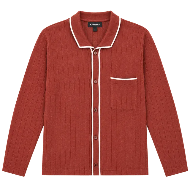 Express Men’s Ribbed Knit Cardigan  Rusted Orange Long Sleeves Size L