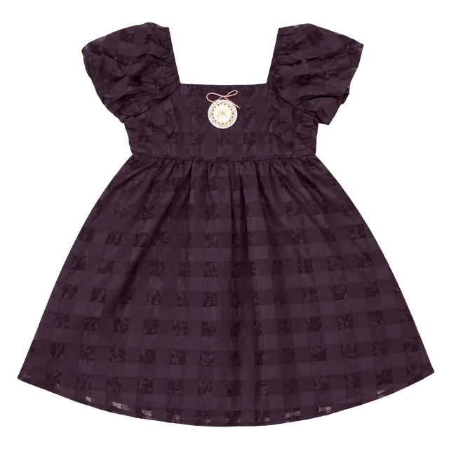 Women's Black Check Puff-Sleeve Dress