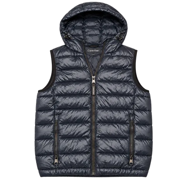 Calvin Klein Puffer Vest Navy Blue Hooded Quilted