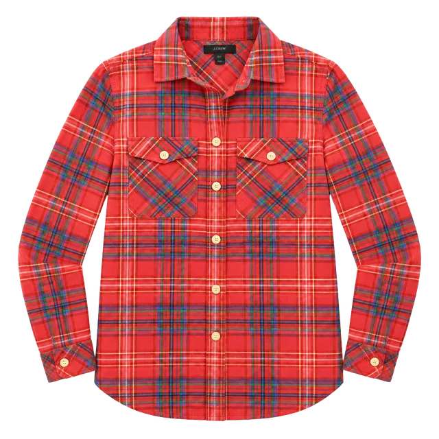J.Crew Plaid Long Sleeve Button Down Shirt Size 00P Red Cotton Blend