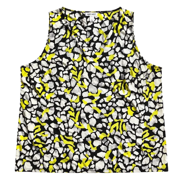 Nine West Blouse Size XL Black White Yellow Print
