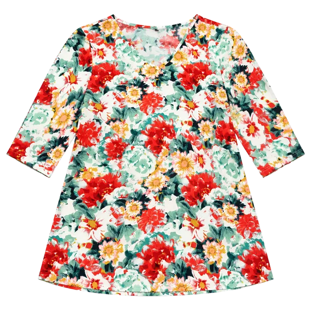     Mario Serrani Women’s M Floral Blouse V-Neck 3/4 Sleeve Multicolor Tunic Top