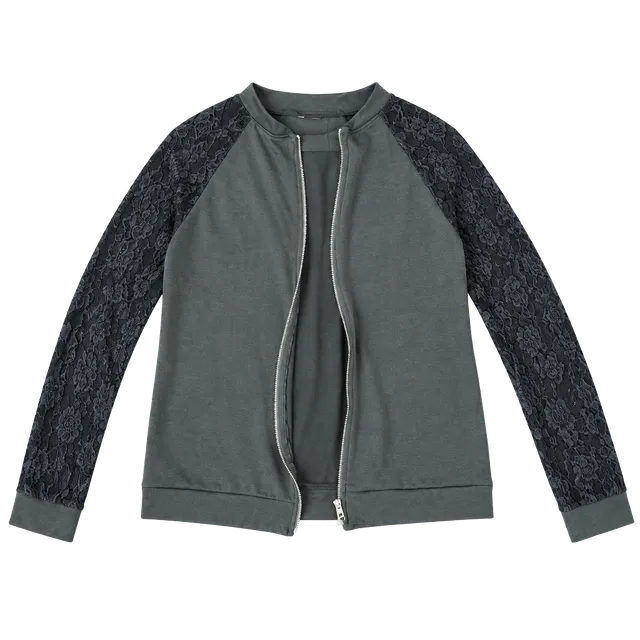 Unbranded Black Zip Up Jacket With Lace Sleeves