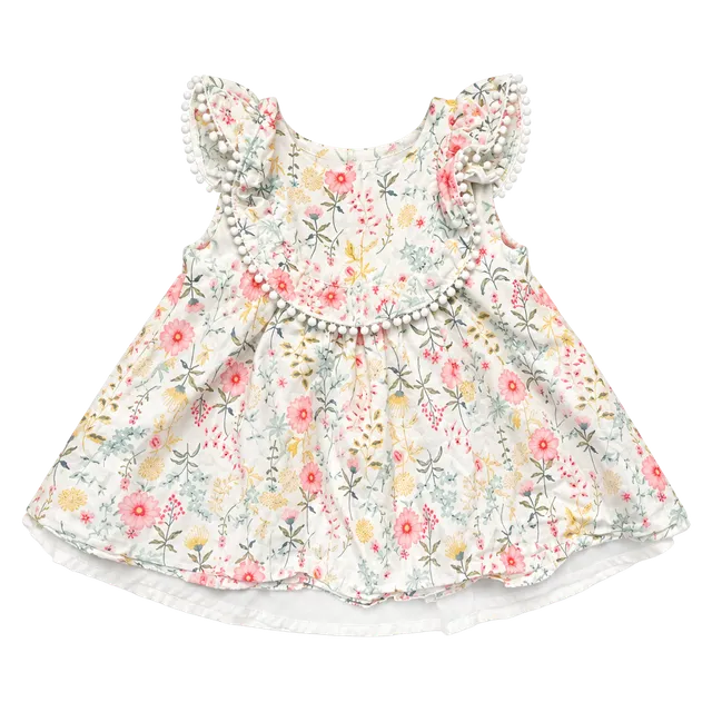 Tommy Bahama Floral Dress Size 6-9M White Pom Pom Trim