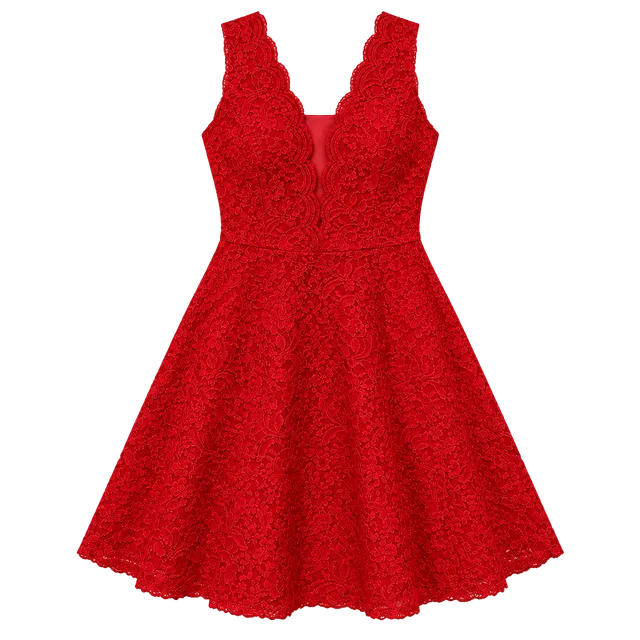 City Studio Red Lace V-Neck A-Line Mini Dress junior 1