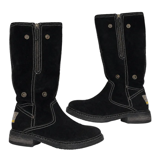 Manas Design Perlita Black Leather Fold Down Fur Lined Mid Calf Winter Boots 36