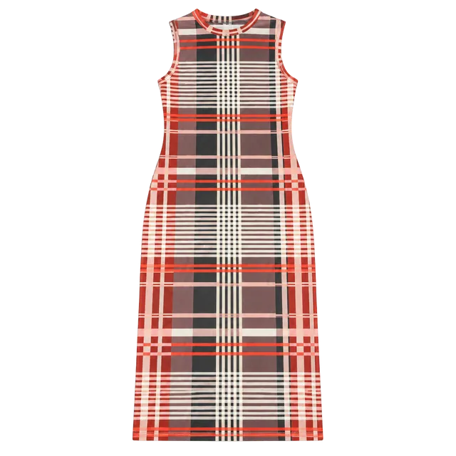 Unbranded Plaid Midi Dress Size S Sleeveless Mock Neck