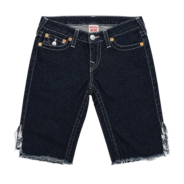 Y2k True Religion Denim Shorts Size 26 Rhinestone Pocket Dark Wash