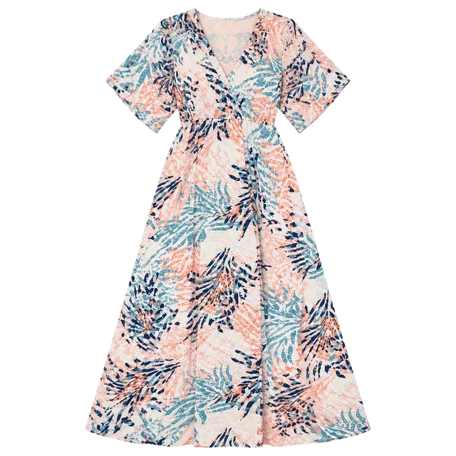 Forever 21 Woven Dress Size S Ivory Multi Palm Print Maxi