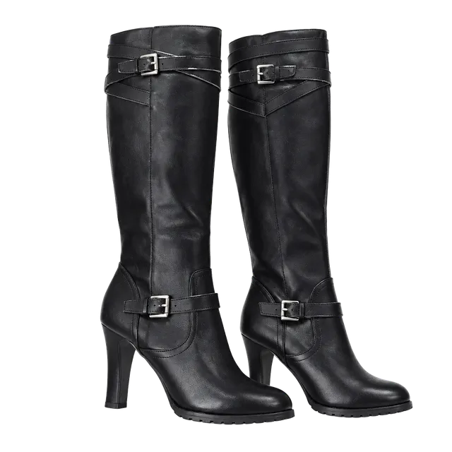 Chaps Black Faux Leather Knee High Heeled Boots Size 8