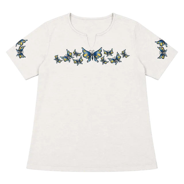 M-Fasis Butterfly T-Shirt Light Blue Slit Neck Y2K Graphic Tee