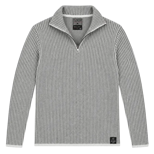 Xios New York 1/4 Zip Ribbed Sweater Size XL Gray White
