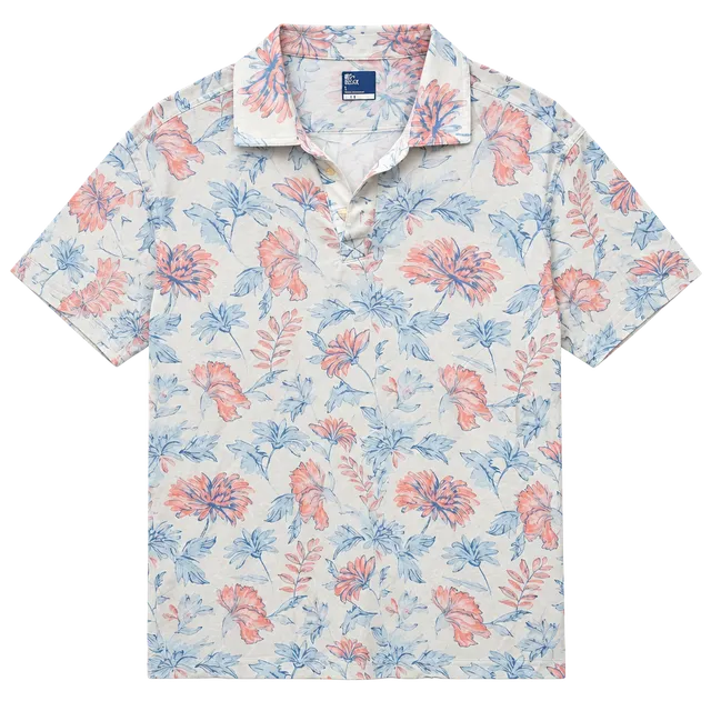 Rec+Relax Floral Polo Shirt Size L White Pink Blue Golf