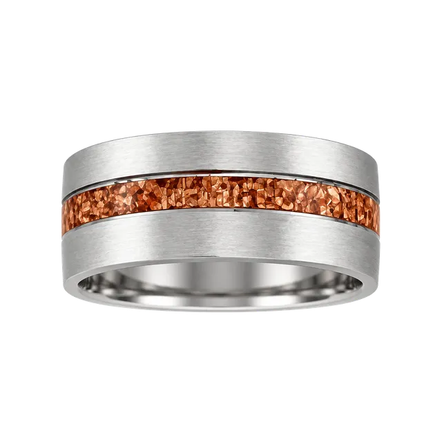 Tungsten Titanium Steel Silver Ring with Koa Wood Inlay 8mm Band Size 7