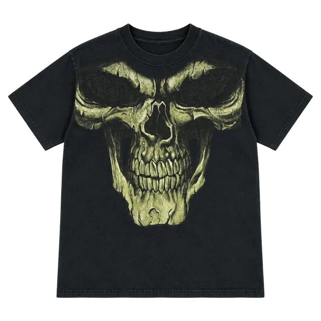Vintage y2k Yazbek Skull Graphic T-Shirt Size L Black Heavyweight