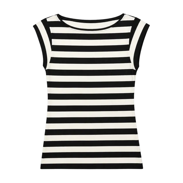 French Connection Striped Top Size M Black White